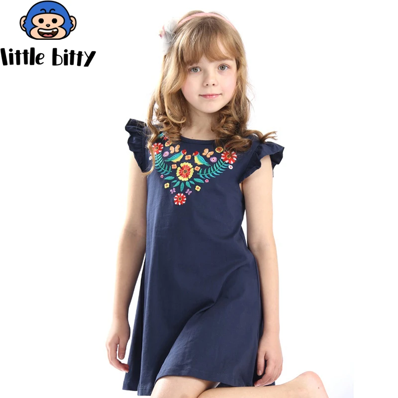 2019 Summer Girls Dress Striped Short Sleeve Dresses Animal Applique Tunic Costume for Kids Clothes Princess | Детская одежда и