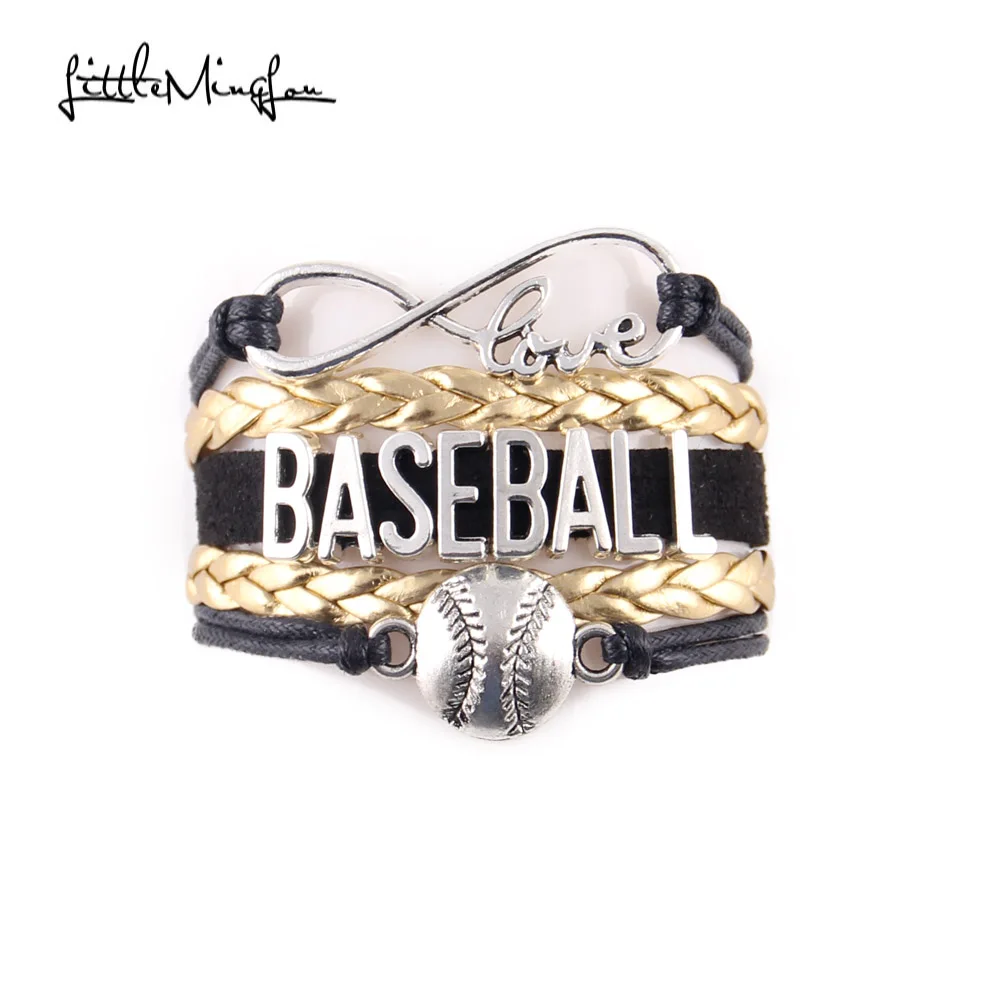 

Little Minglou 7 colors Infinity Love Baseball bracelet Baseball charm wax leather wrap men bracelet & bangles for women jewelry