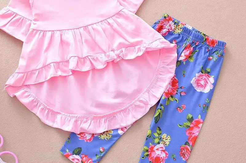 Новинка года, одежда для маленьких девочек Осенняя хлопковая одежда для новорожденных розовая футболка штаны с цветочным рисунком комплект из 3 предметов одежда для маленьких девочек