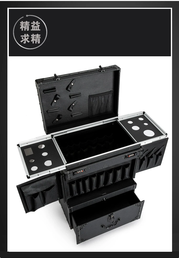 Панк парикмахерских инструментов чемодан для багажа на колесиках для ногтей черного цвета в стиле ретро бабушка салон с выдвижными ящиками набор для профессионального макияжа коробка большой чемодан