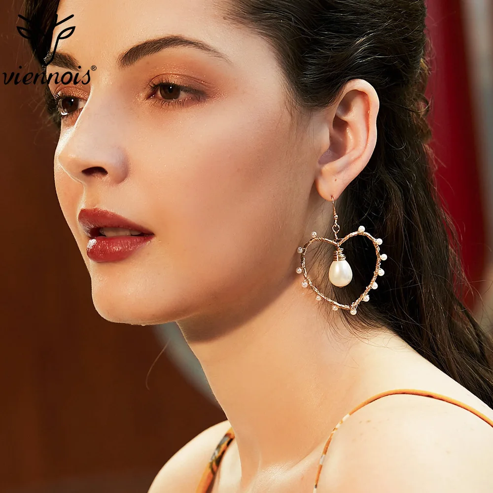 

Viennois Simulated Pearl Earrings Manual Originality Weave Copper Wire Heart Earring For Women Jewelry 2019