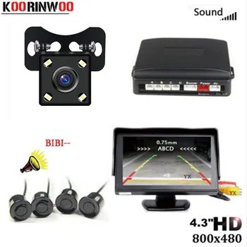 

Koorinwoo 4 Sensors CCD HD Rear View Camera LED Car Parking Sensor Kit Reverse Radar Alert Indicator System Car Colorful Monitor