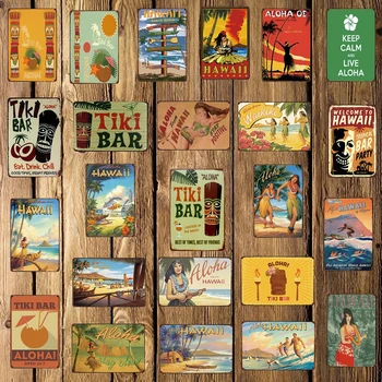 [ Mike86 ] TIKI BAR ALOHA Hawaii Metal Tin Sign Room Decor Vintage Wall Craft For Bar Home Hotel 20*30 CM FG-217
