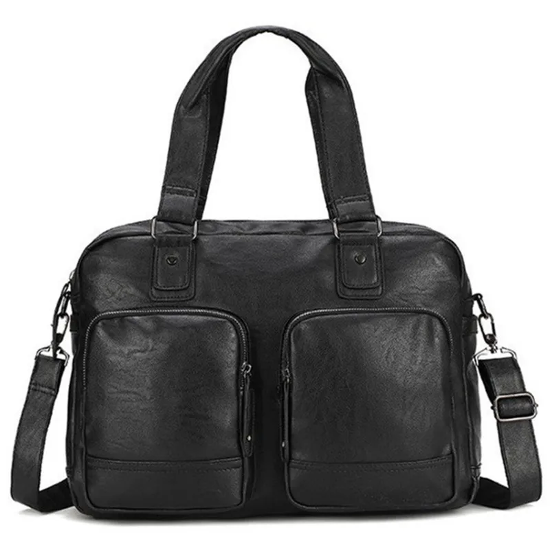 

KUNDUI PU Leather Men's Travel Bag Casual Business Handbags Crossbody Bags Tote Laptop men computer laptop Shoulder Retro pocket