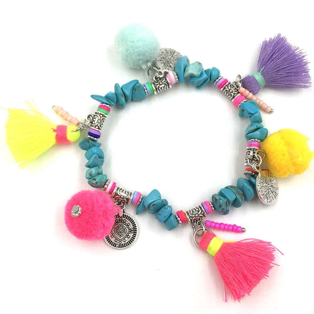 Новые богемные Boho морские пляжные браслеты для женщин Красочные помпоны