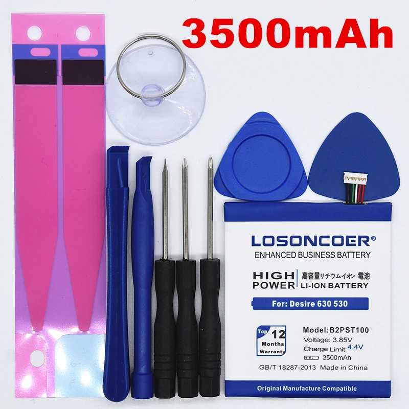 

100% Original LOSONCOER 3500mAh B2PST100 Battery for HTC Desire 530 630 650 D530U 628 High Quality Battery + Free tools+Sticker