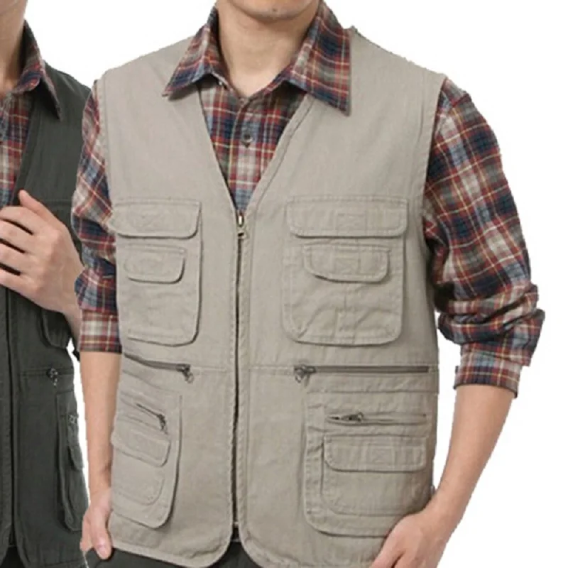 Spring Autumn Multi pocket Jacket Men Vest Casual