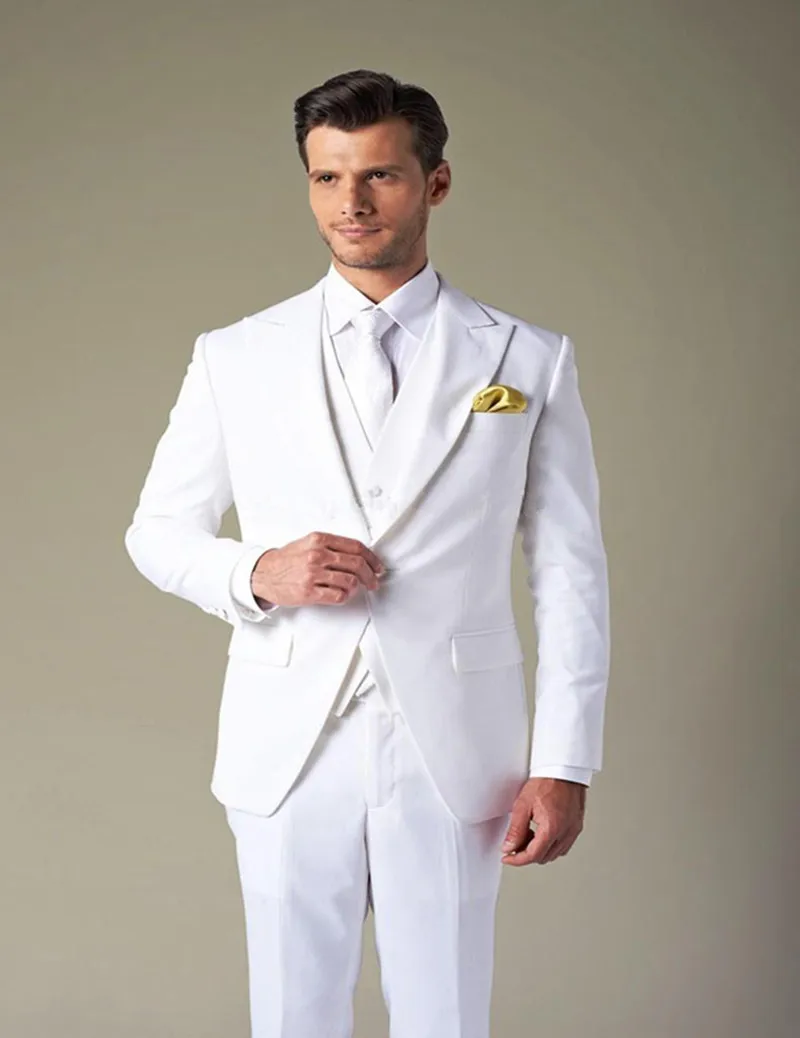 5887 16 De Réductiongros 2019 Costume Homme Blanc Marié Porter Pic Revers Mariage Smoking Costumes Pour Hommes 3 Pièces Hommes Costume Veste
