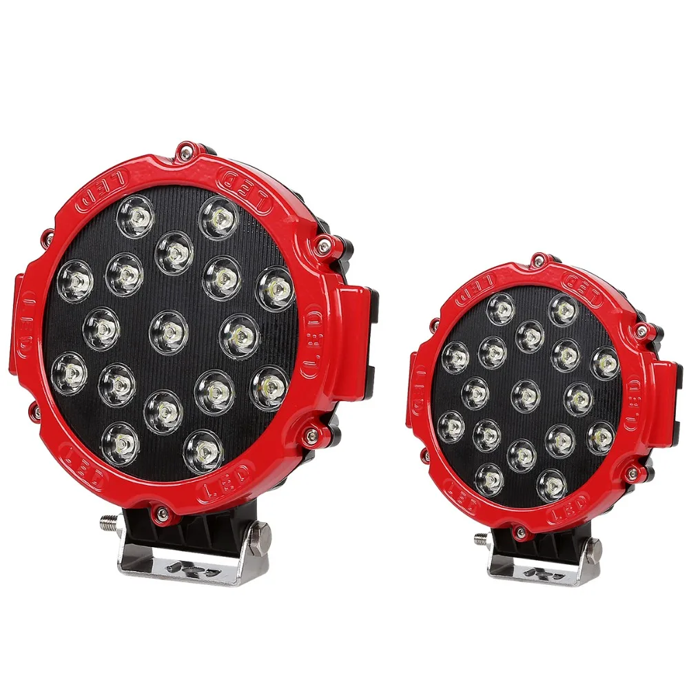 2 Pack 51W 17 Pcs Round LED Spot Headlight For Car Boat Offroader Truck