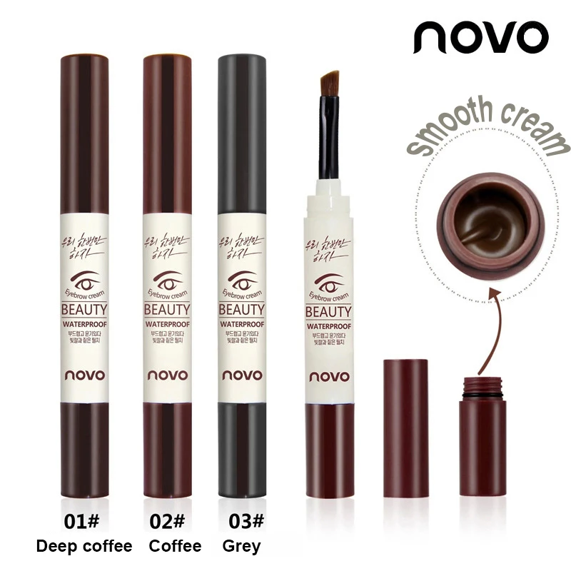 NOVO 3 Colors Eyebrow Cream Gel Make Up Waterproof Eye Brow Gel Long-lasting Natural Makeup Eyebrow Pencil Enhancer With Brush