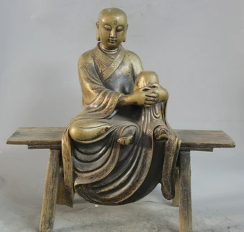 

USPS to USA S2179 16" Chinese Copper Seat stool Ksitigarbha Boddhisattva Netherworld Leader Statue