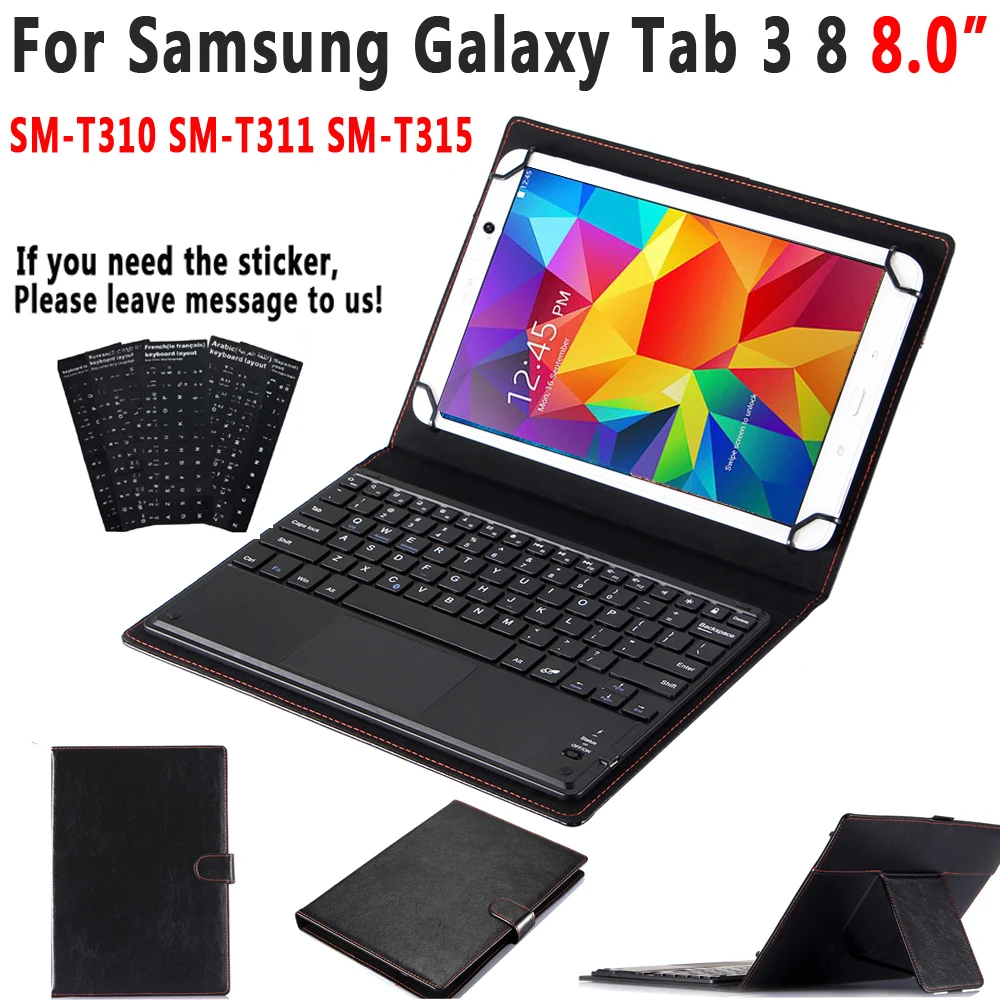 TouchPad Keyboard Case for Samsung Galaxy Tab3 Tab 3 8 8.0 SM-T310 SM-T311 T310 Pu Leather Cover Bl