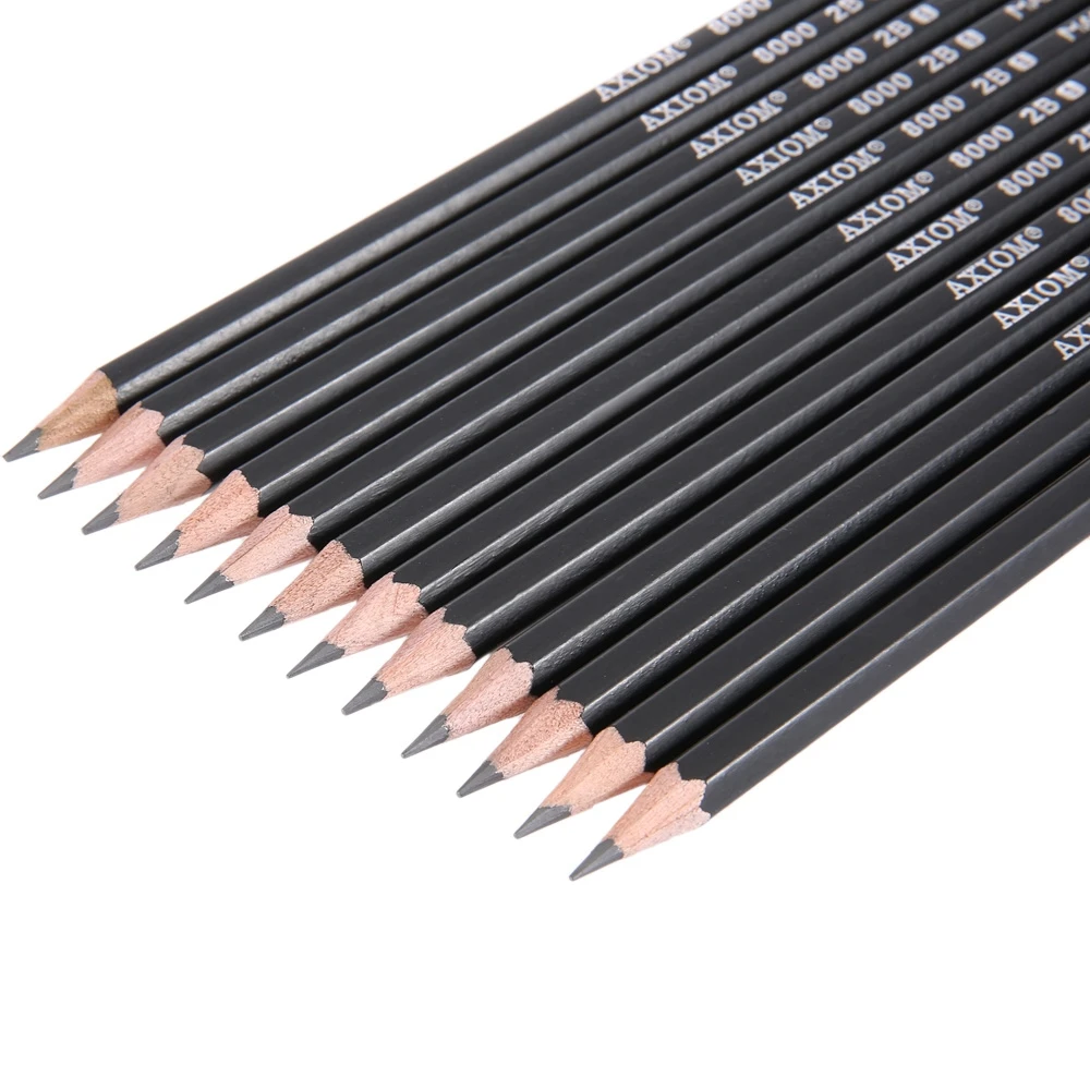 12pcs Black Hexagonal Wooden Pencil Top-quality Graphite HB 2B 2H Pencil For School Office Supplies