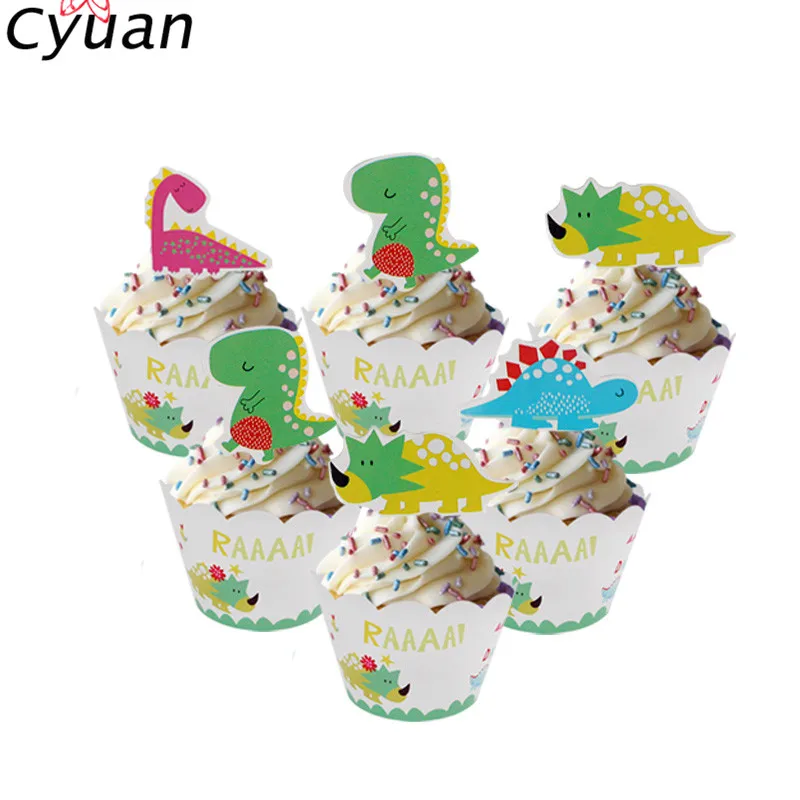 Cyuan динозавр вечерние кекс Little Dino Roar тема торт Топпер день рождения торт дети 1 день рождения, детский Душ Поставки