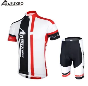 

ARSUXEO Men Cycling Bike Bicycle Short Sleeves Jersey + 3D Coolmax Padded Shorts Suit Mountain MTB Road Bike Clothing Set