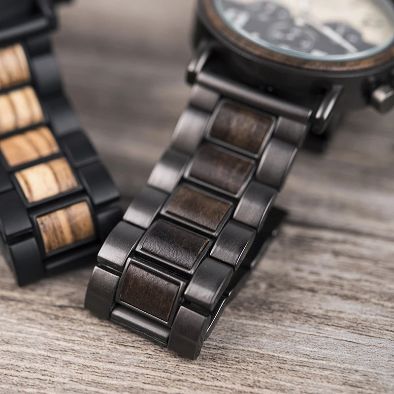 BOBO BIRD Luxury Stylish Men Watch Wood & Stainless Steel Band Chronograph Timepiece Relogio Masculino In Wood Gift Box L-R25