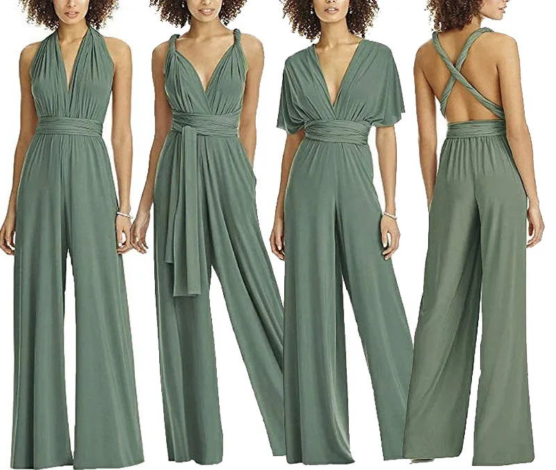

Women's Sexy Infinity Multi-Way Convertible Wrap Halter Cocktail Bandage Long Wide Leg Jumpsuit