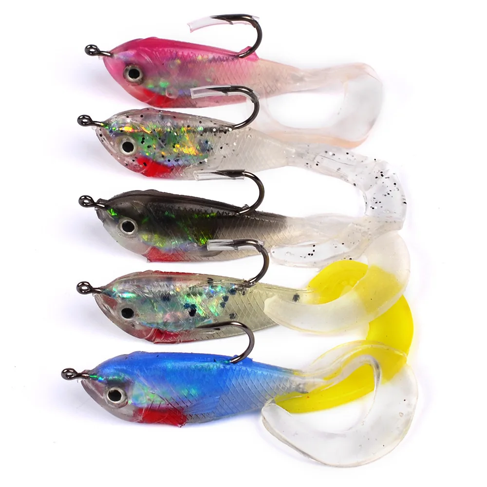

5g/51mm Silicone Shad Bait Lifelike Wobbler Handmade Grub T Tail Soft Worm Jig Sea Fishing Lures With Hook Rubber Lure Pasca