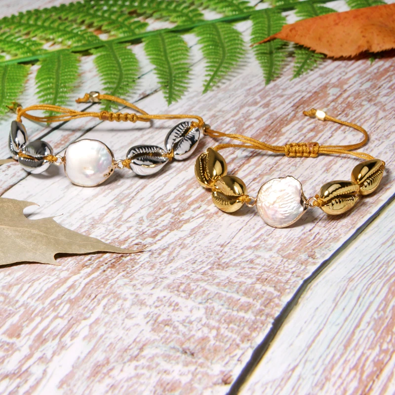 

MOON GIRL Irregular Shell Pearl Wrap Bracelet Women Fashion Trendy Charm Natural Cowrie Boho Femme Handmade Pulseras Dropship