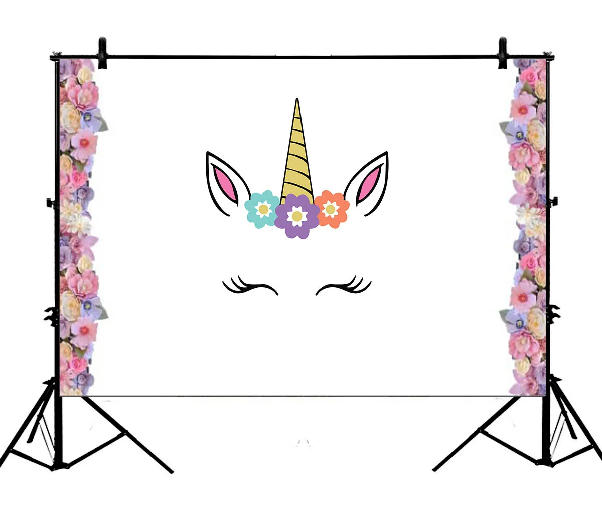 

5x7ft Unicorn Flowers Cake White Wall Birthday Polyester Photo Background Portrait Backdrop
