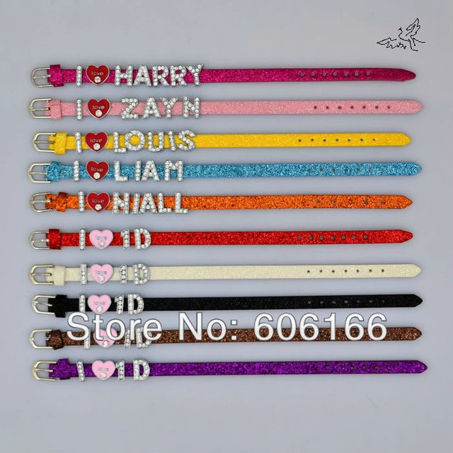 10x1D I Love One Direction Super Star Glitter Spark Leather Bracelet Slider Crystal Letters Charm