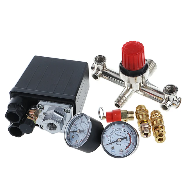 Regulador de presión de bomba de compresor de aire de alta resistencia,  interruptor de Control + manómetro de válvula - AliExpress