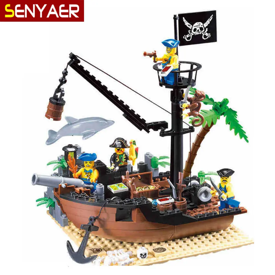 

309 178Pcs Pirate Ship Dock Building Blocks Compatible all brand DIY high simulation Construction Bricks gift For Children