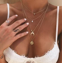 Trendy Multilayer Chain Choker Necklace for Women Personality Sequins Moon Pendant Long Chain Necklaces Collares Jewelry Trendy Multilayer Chain Choker Necklace for Women Personality Sequins Moon Pendant Long Chain Necklaces Collares Jewelry