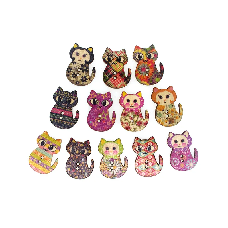 Блестящие 24 шт. деревянные Швейные Кнопки Скрапбукинг Кот разные на два