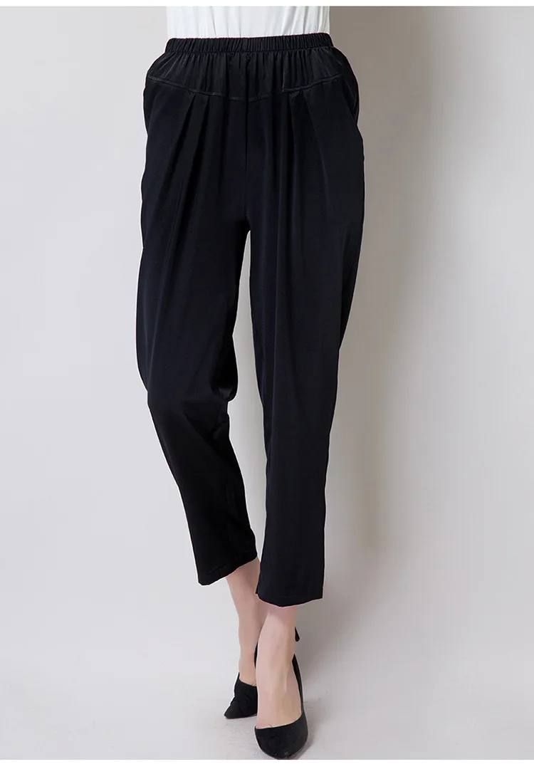 New women's dress mulberry silk elastic waist trousers thin pure pure