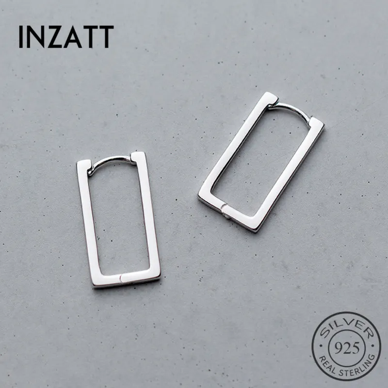 

INZATT Real 925 Sterling Silver Minimalist Hoop Earrings Geometric Rectangle 2cm*1cm Earrings For Women Party OL Fashion Jewelry