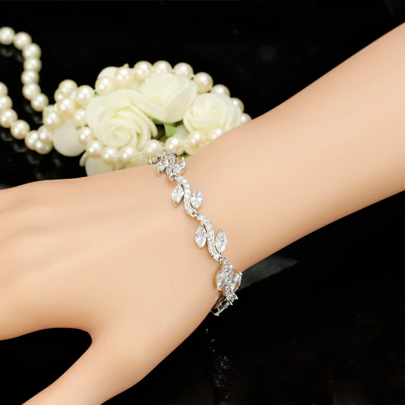Женский браслет с фианитом в форме листа|bracelet fashion|fashion braceletjewelry bracelet |