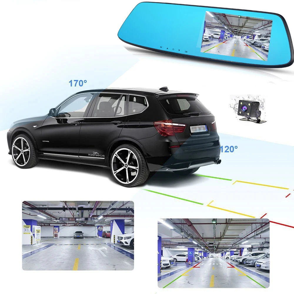 Камера ночного видения для автомобиля Dvr Full HD 1080P зеркало заднего вида 5 дюймов экран двойной объектив Автомобильный видеорегистратор зеркало видеорегистратор Регистратор