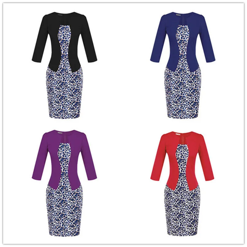 Plus Size XXXL Pencil Work Dresses Present With Belt One Piece Dress Patchwork Fake 2 Pcs Business Formal Office Bodycon Dress (12)