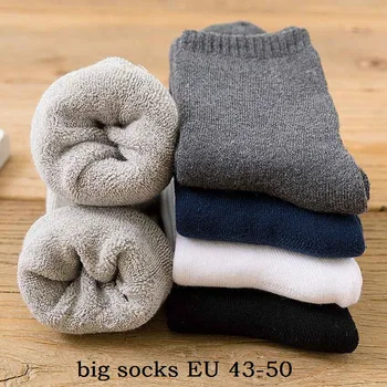 

Men Winter Thick Socks Solid Color Plus Large Big Size EU 43-50 Long Tube Crew Socks 4 Pairs Classic Men Casual Socks