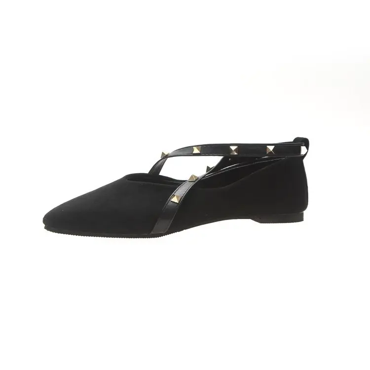 

New Spring 2019 Women's Shoes With Leopard Pattern Retro Hundred Flat Soles, Pointed Shallow Riveted Single Shoes Crossover hasp