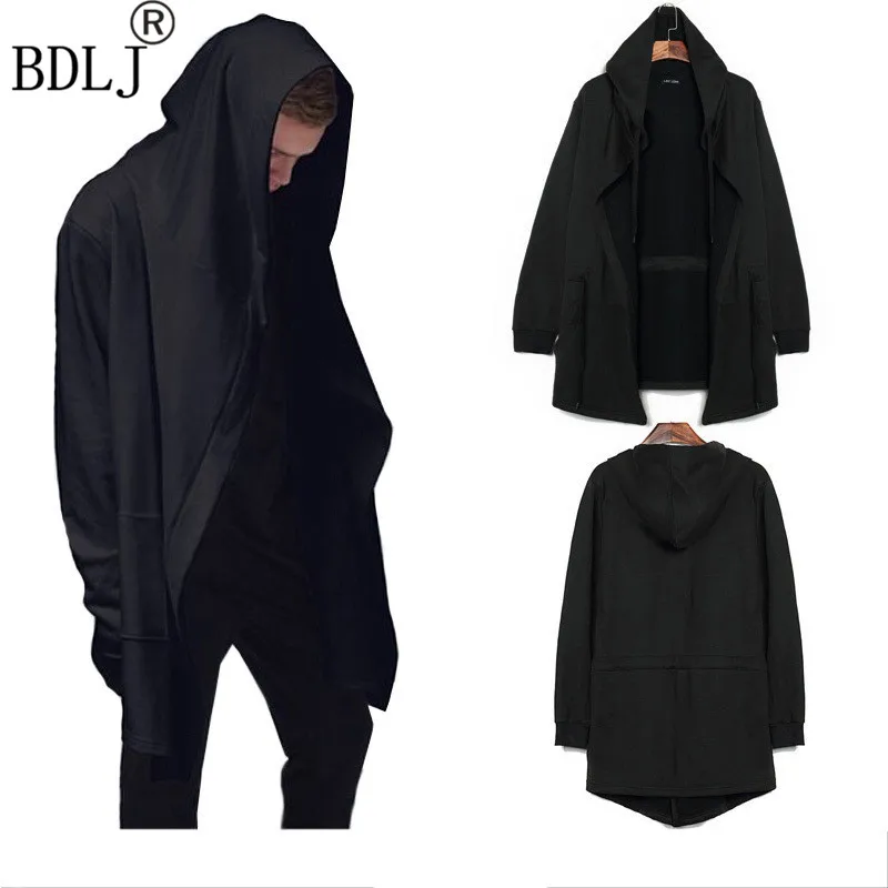 

2017 Men Hooded Jacket Black Gown Best Quality Hip Hop Mantle Hoodie Sweatshirts long Sleeves Cloak Coats Outwear Man Fashion
