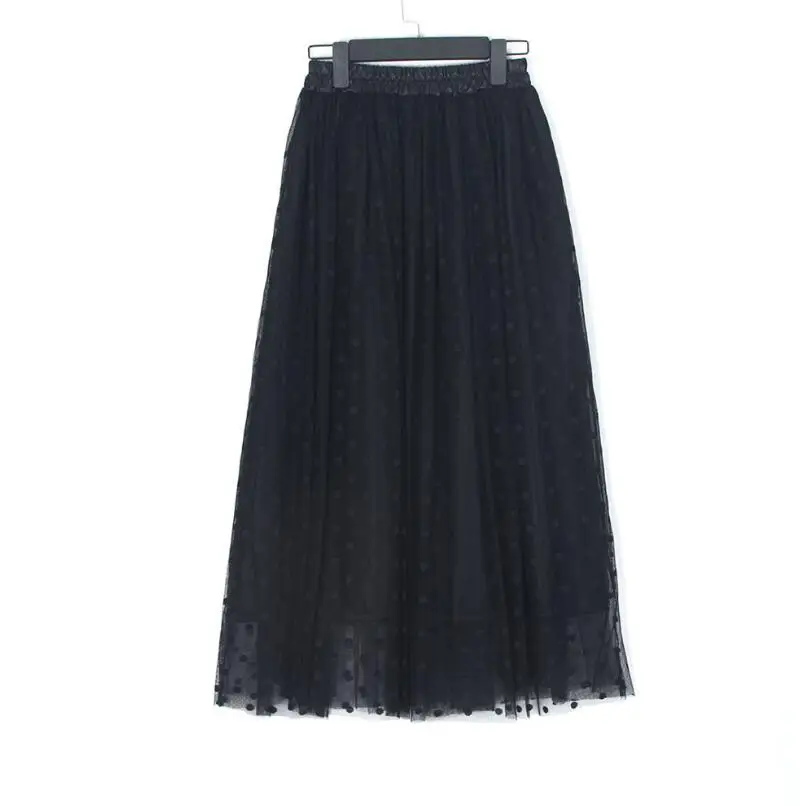 Новинка весна лето женская кружевная юбка с высокой талией длинная юбка Женская эластичная талия черная белая юбка в горошек юбки женские LY309