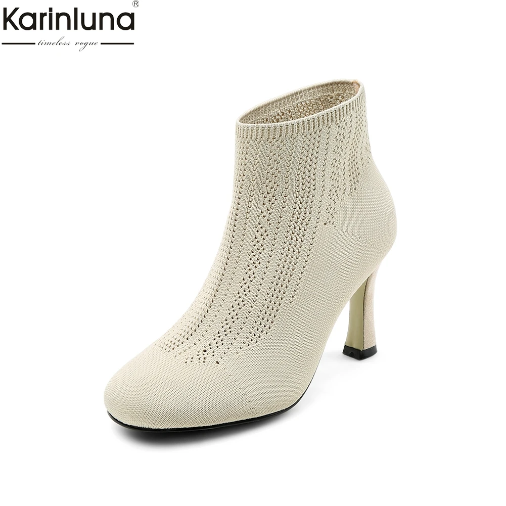 

Karinluna Brand New Dropship High Heels Elastic Sock Boots Women Shoes Woman Fashion Knitting Shoes Woman Ankle Boots