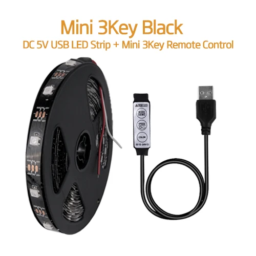 USB Светодиодная лента DC5V 5050 RGB мини 3Key 17Key RF ИК-пульт 50 см 1 м 2 м 3 м Гибкий Светильник ТВ фоновый светильник ing лента IP65 - Испускаемый цвет: Mini 3Key Black