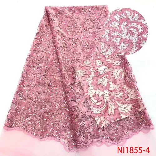 Розовые африканские блестки кружева ткань Высококачественная вышивка нигерийская кружевная ткань для женщин французское клетчатое кружево ткань NI1855-4 - Цвет: picture 4