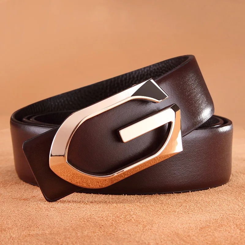 HooltPrinc NEW Smooth buckle men belt Cowhide leather fashion luxury high quality alloy length can be adjusted belts for men