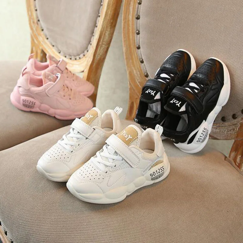 

Korean Style Girls' Boys' Fashion Flats Sports Running Flats Shoes Hook Loop Genuine Leather High Quality Single Shoe Breathable