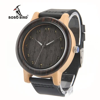 

BOBO BIRD Brand Men Watch Handmade From Wooden Bamboo Fashion Leather Strap Quartz Watches relogio masculino B-N16