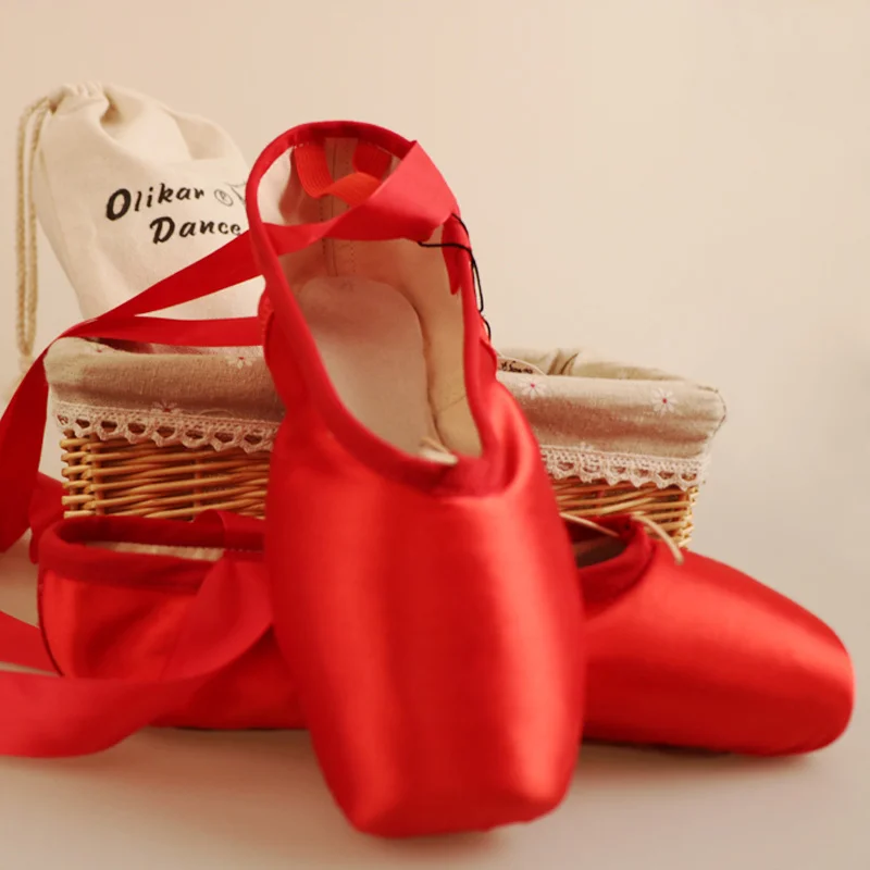 Balett/обувь; Детские пуанты для танцев; Сатиновые туфли для танцев; обувь для танцев с сумкой для обуви - Цвет: red