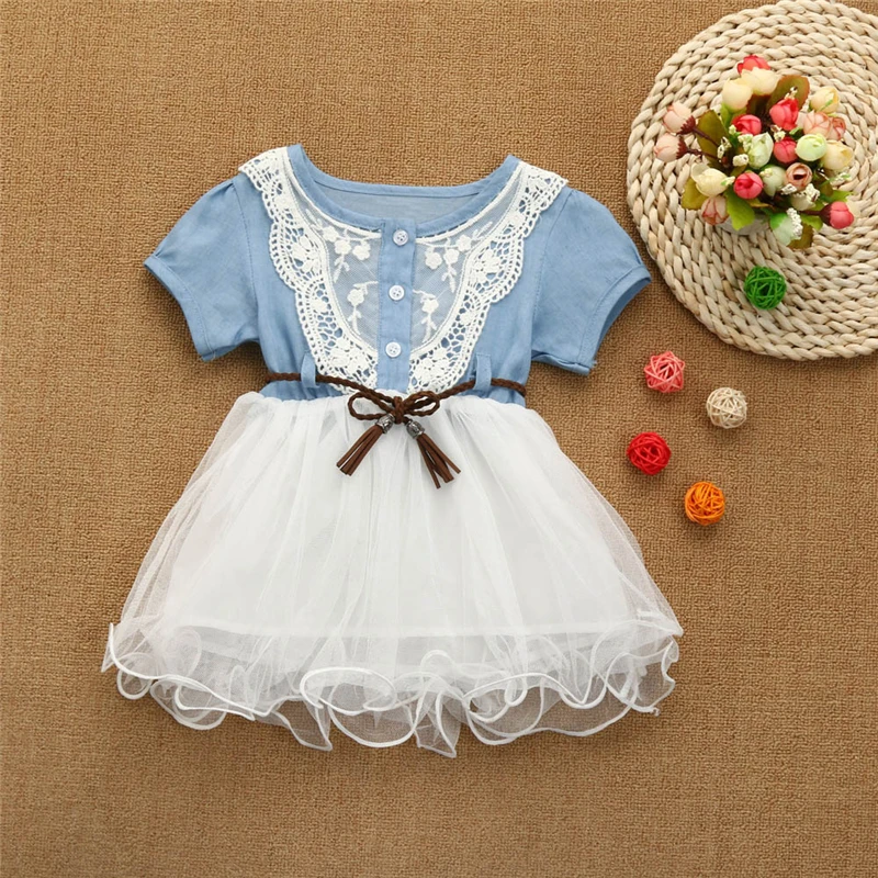  Baby Girls Summer Dress 2019 Toddler Baby Girls Denim Dress Lace Princess Tutu Dress Tuller Clothes Newborn Baby Clothe V8@ (11)