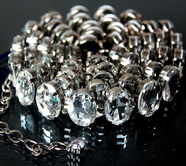 

Super shiny luxury crystal crystal inlaid oval rhinestone waist skirts metal belt Korea