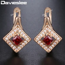 Davieslee серьги-гвоздики для женщин квадратные красные кубические циркония Стразы 585 розовое золото заполненная женская серьга модный подарок DGE146