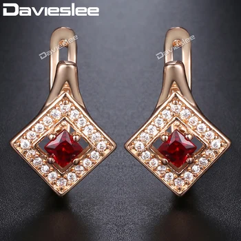 

Davieslee Stud Earrings For Women Square Red Cubic Zirconia Rhinestones 585 Rose Gold Filled Womens Earring Fashion Gift DGE146