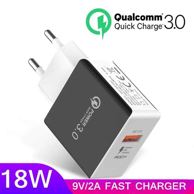 

Quick Charger 3.0 USB Travel Wall Adapter 18W 9V/2A QC3.0 Universal For Xiaomi iPhone Samsung Huawei EU Plug